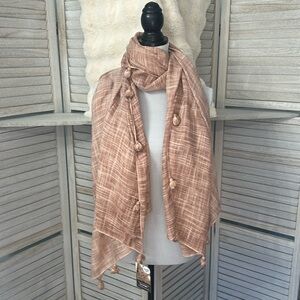 NEW•Zen Bohemian Neutral Airy Pom Accented Textured Blanket Scarf